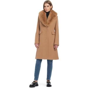 kate spade new york womens Wool Blend Coat With Removable Faux Fur Collar(Camel)